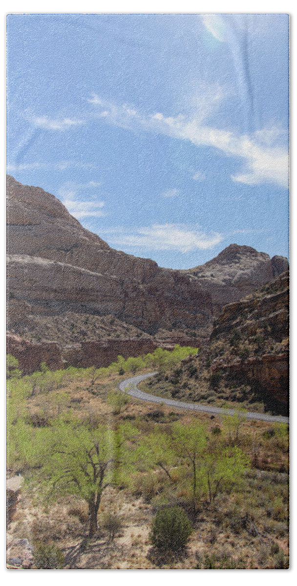 Winding Road Through Desert Canyon Hand Towel
