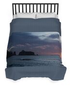 Serene Coastal Sunset with Cliffs Duvet Cover