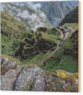 Misty Mountain Pathway Of The Inca Trail Wood Print