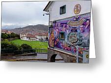 Street Scene with Colorful Mural Greeting Card