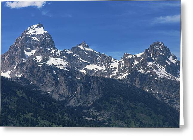 Snow-capped Teton Mountain Peaks Under Blue Sky Greeting Card
