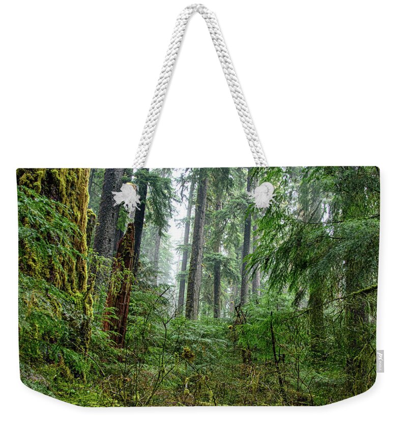 Misty Forest Silhouettes In Olympic National Park Weekender Tote Bag