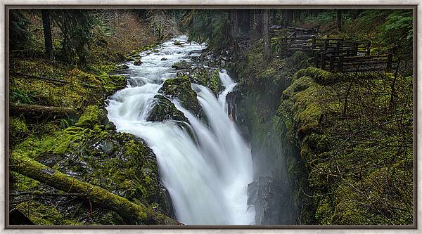 Serene Flow Through Mossy Forest Framed Print