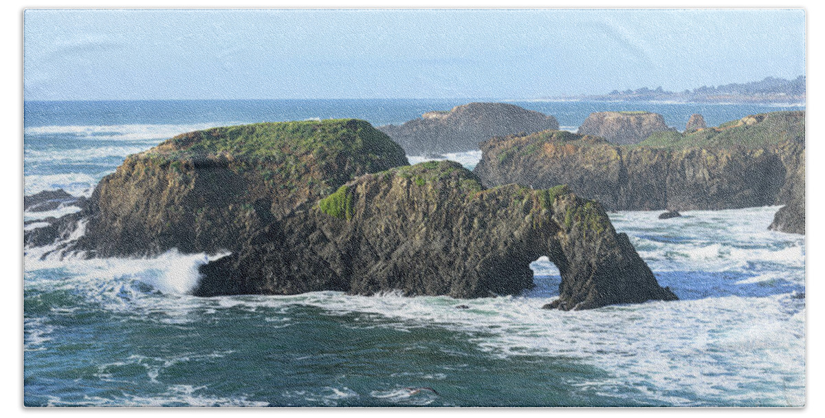 Majestic Coastal Rock Formations Hand Towel