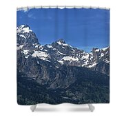 Snow-capped Teton Mountain Peaks Under Blue Sky Shower Curtain