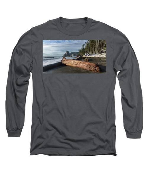 Driftwood on a Pebbled Beach Long Sleeve T-Shirt