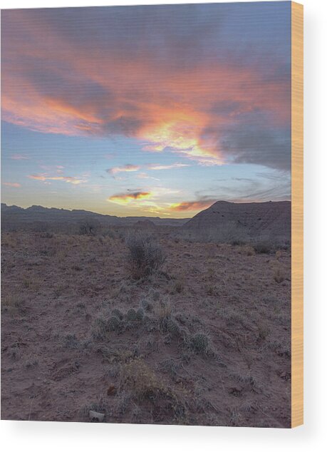 Desert Sunset Over Rugged Terrain Wood Print