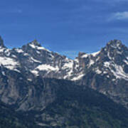 Snow-capped Teton Mountain Peaks Under Blue Sky Art Print