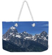 Snow-capped Teton Mountain Peaks Under Blue Sky Weekender Tote Bag