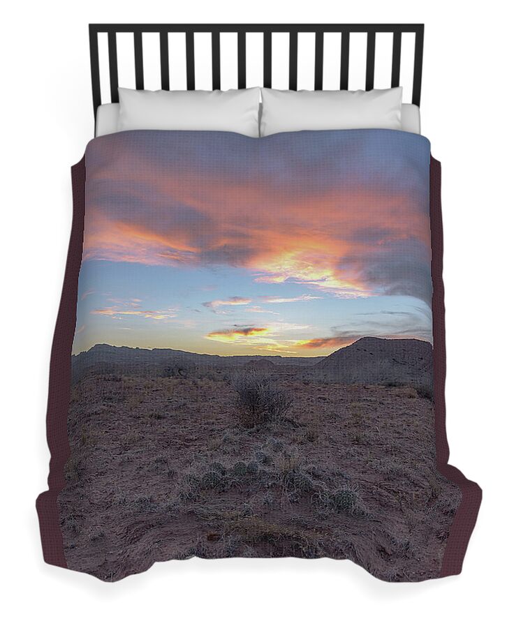 Desert Sunset Over Rugged Terrain Duvet Cover