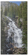 Waterfall Amidst Forest Landscape Beach Towel