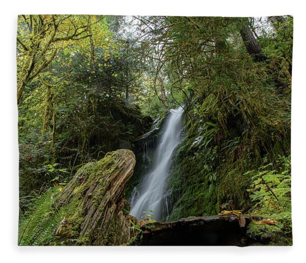 Serene Waterfall in Lush Forest Fleece Blanket