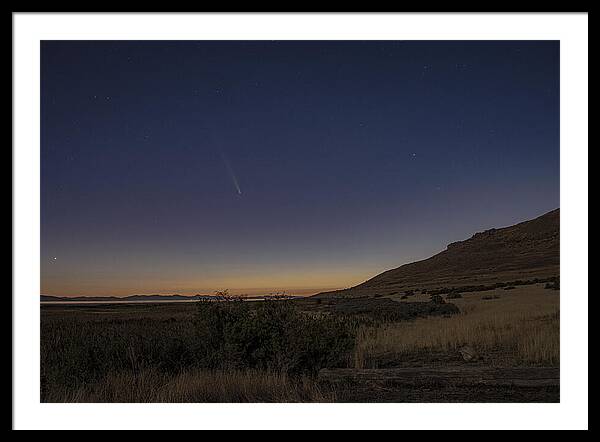 Twilight Comet Over Desert Landscape Framed Print