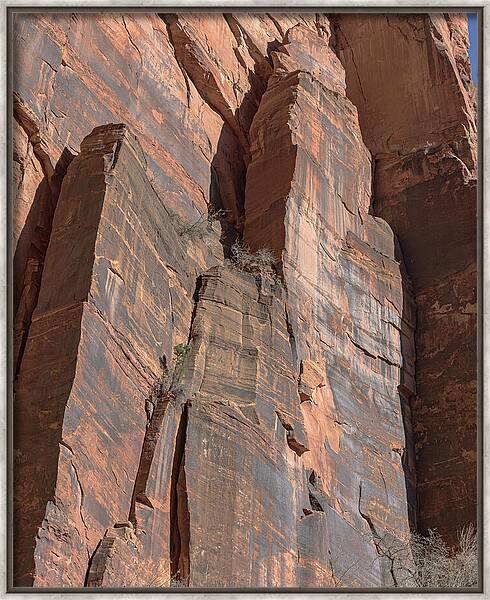 Towering Desert Sandstone Cliffs In Zion National Park Framed Print