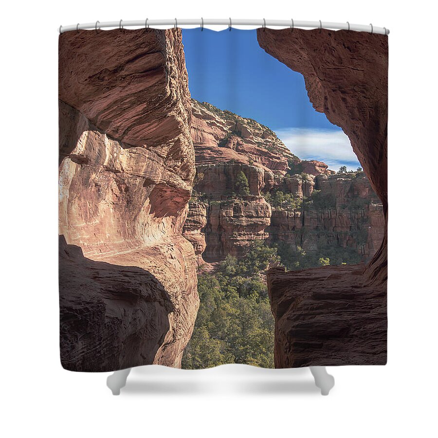 Canyon View Framed By Rocky Cliffs Shower Curtain