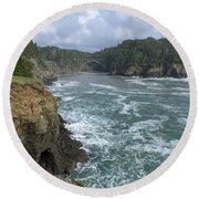 Coastal Bridge Over Rushing Waters Round Beach Towel