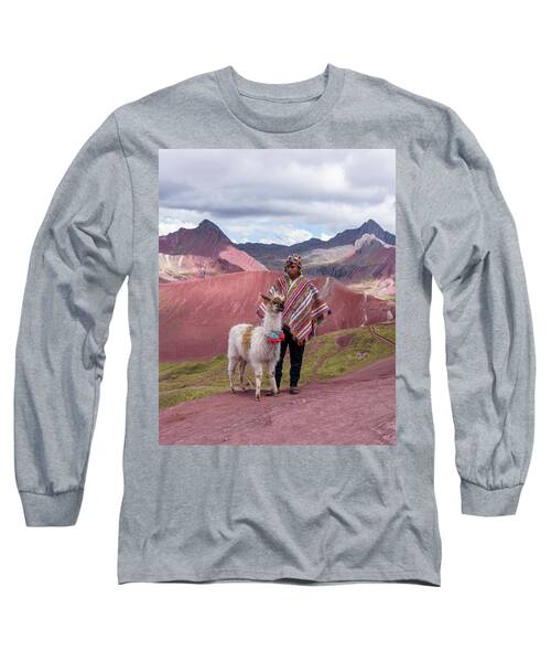 Peruvian Scene With Red Valley And Llama Long Sleeve T-Shirt