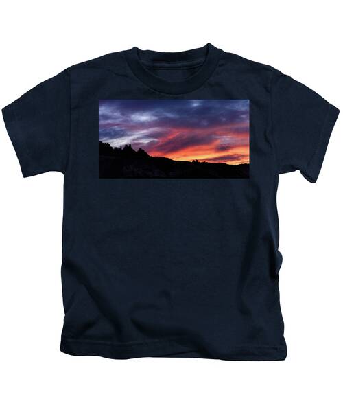 Vivid Twilight over Rocky Silhouette Kids T-Shirt