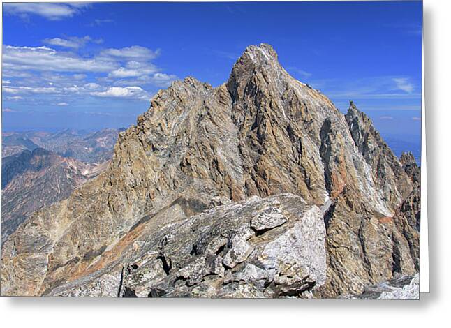 Majestic Mountain Peak Under Clear Skies Greeting Card