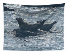 Seals Resting On Rocky Shoreline Tapestry