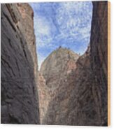 Towering Canyon Cliffs And Blue Sky Wood Print