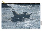 Seals Resting On Rocky Shoreline Zip Pouch