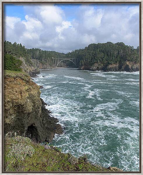 Coastal Bridge Over Rushing Waters Framed Print