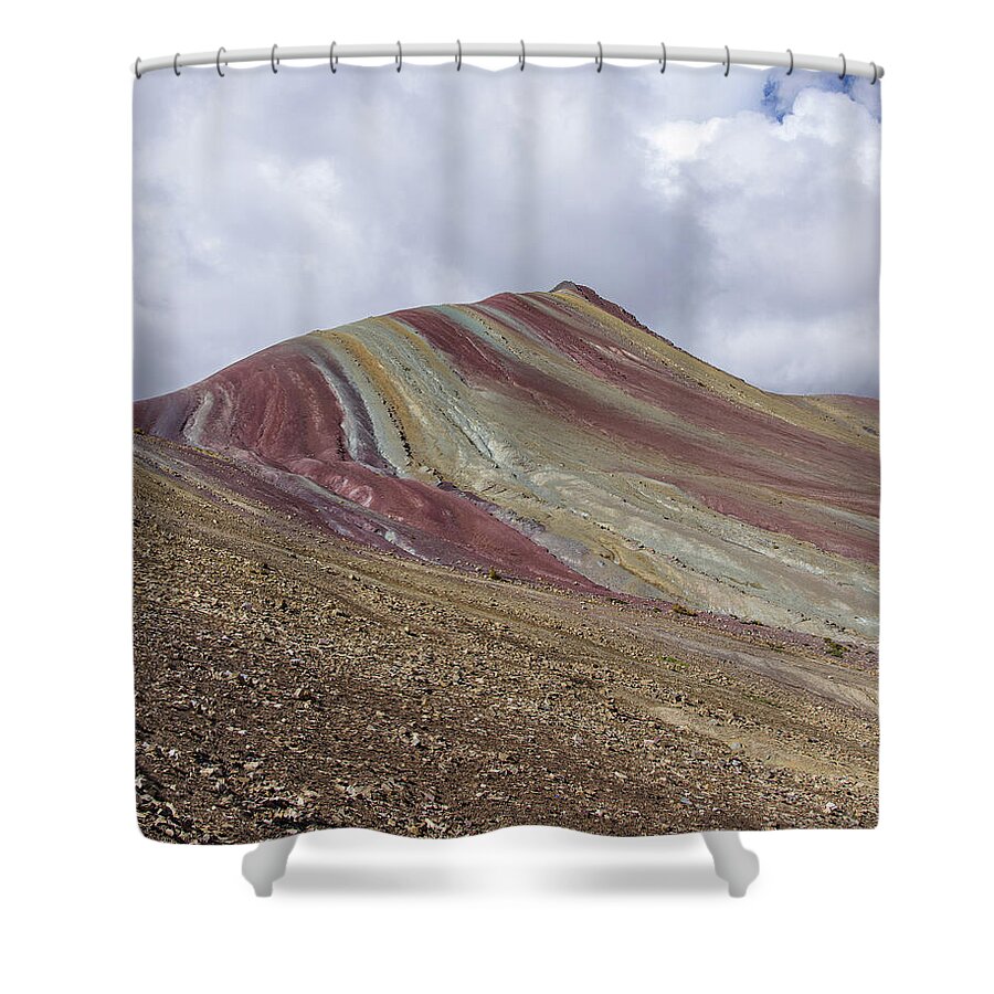 Colorful Mountain Range Under Cloudy Sky Shower Curtain