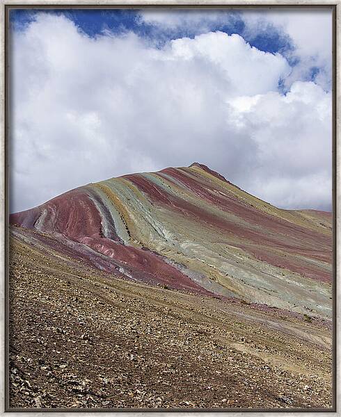 Colorful Mountain Range Under Cloudy Sky Framed Print