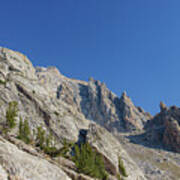 Majestic Mountain Peaks Under Blue Sky Poster