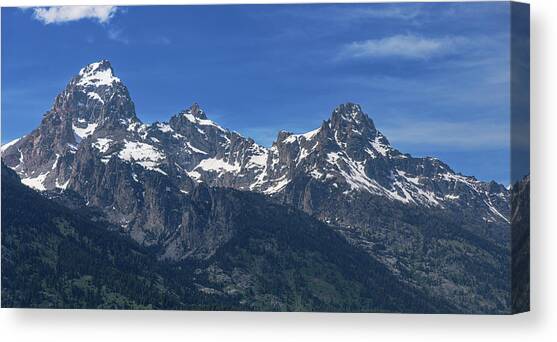 Snow-Capped Teton Mountain Peaks Under Blue Sky Canvas Art Print by Brandon Wichmann