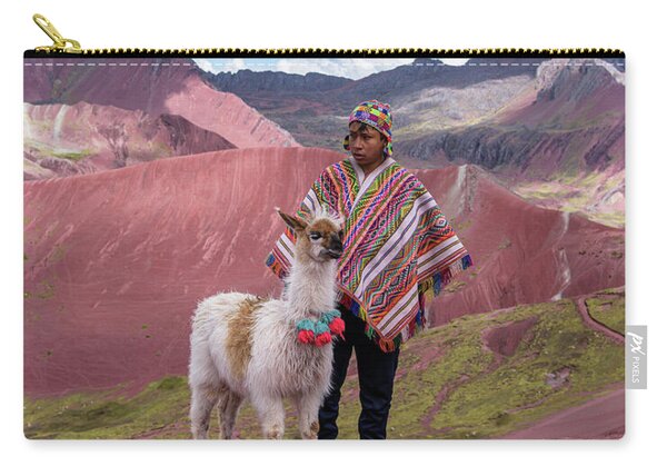 Peruvian Scene With Red Valley And Llama Zip Pouch
