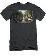 Serene Amsterdam Canal With Boats And Trees T-Shirt