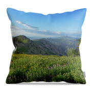 Mountain View with Wildflowers Throw Pillow