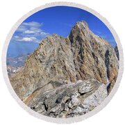 Majestic Mountain Peak Under Clear Skies Round Beach Towel