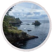 Rugged Coastal Landscape with Cliffs Round Beach Towel