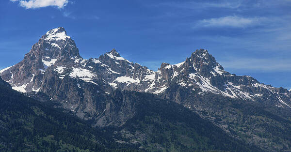 Snow-capped Teton Mountain Peaks Under Blue Sky Art Print