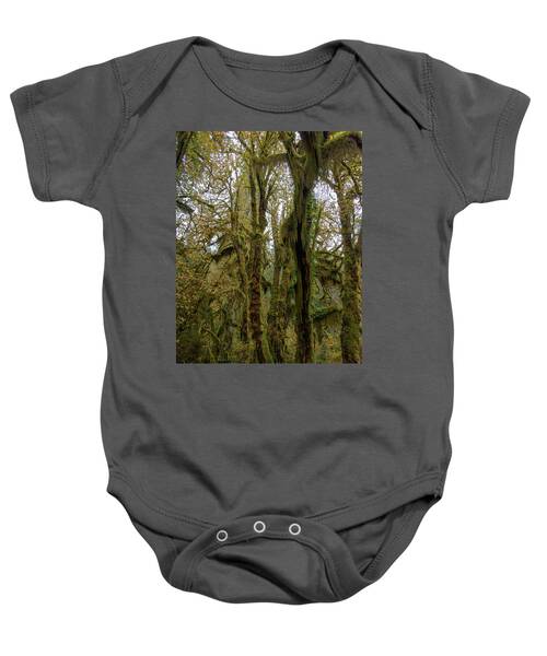 Moss-Covered Trees in a Dense Forest Baby One-Piece