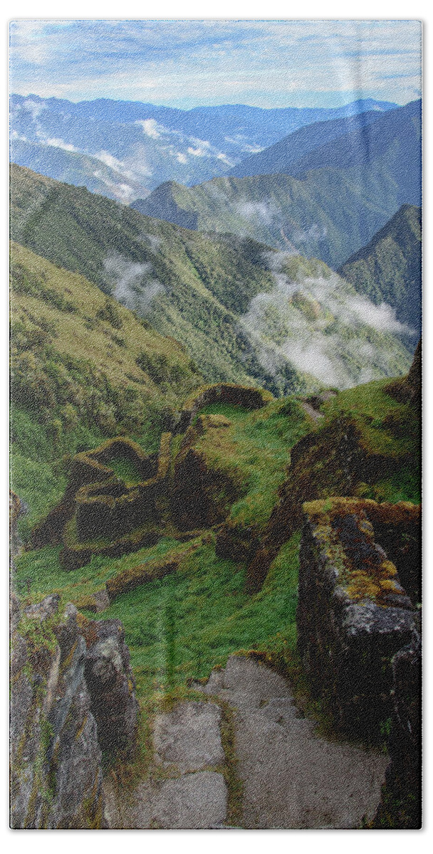 Mysterious Incan Ruins In The Mountains Hand Towel