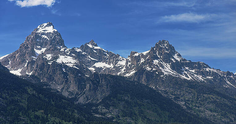 Nature Wall Art featuring the photograph Snow-Capped Teton Mountain Peaks Under Blue Sky by Brandon Wichmann