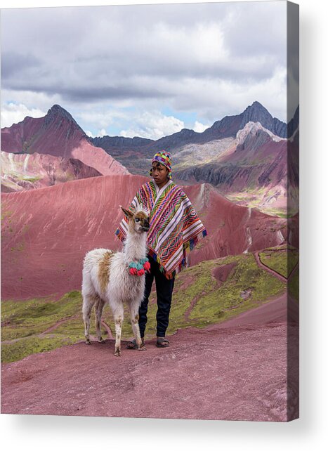 Peruvian Scene With Red Valley And Llama Acrylic Print