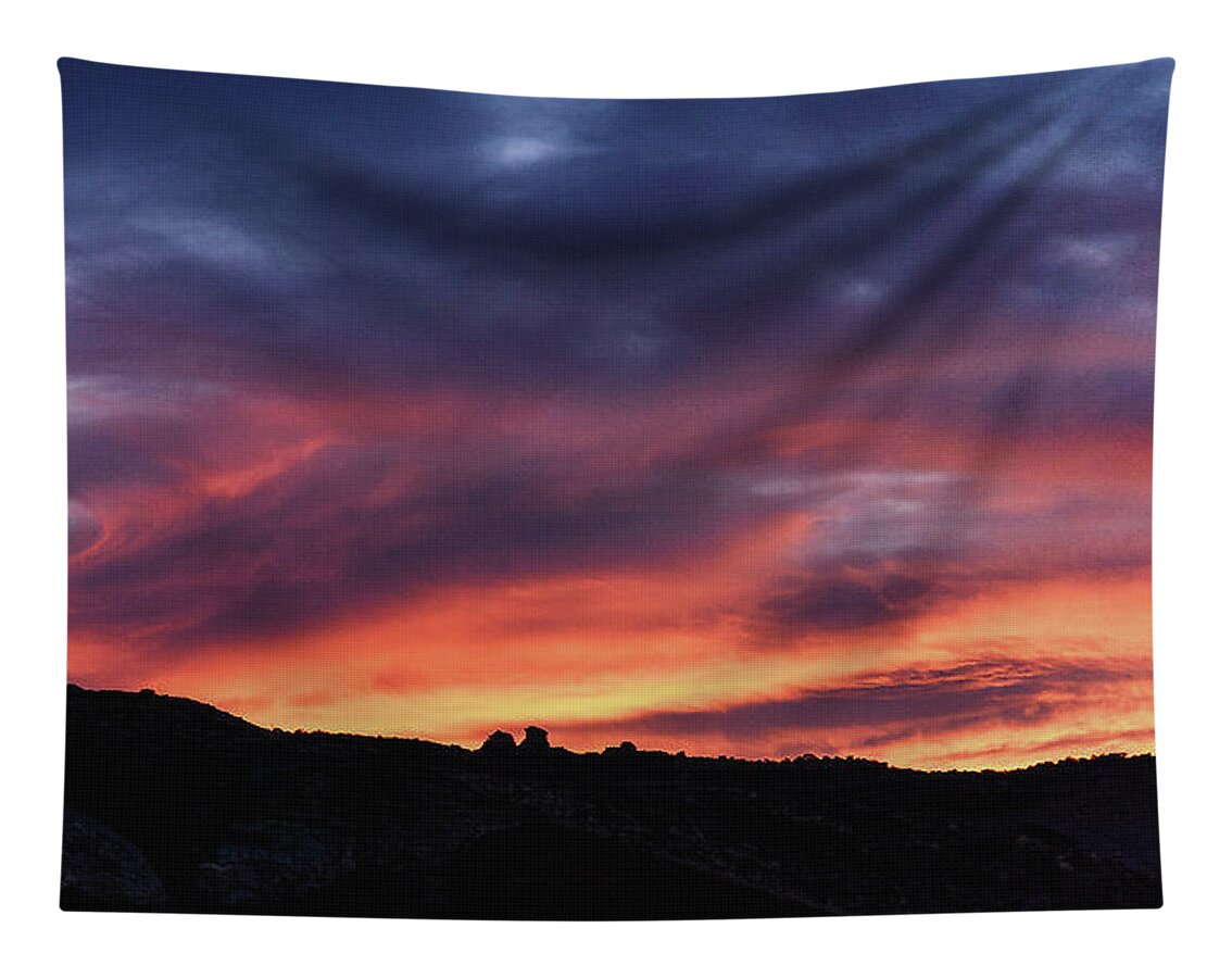 Vivid Twilight over Rocky Silhouette Tapestry