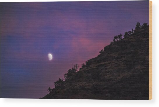 Moonlit Evening Over Silhouetted Hills Wood Print
