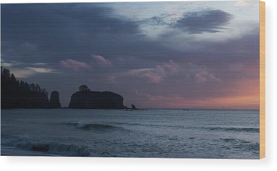 Serene Coastal Sunset with Cliffs Wood Print