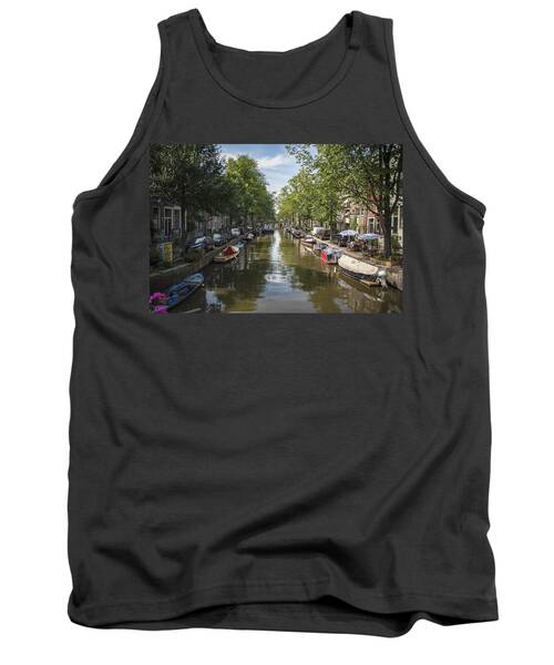Serene Amsterdam Canal With Boats And Trees Tank Top