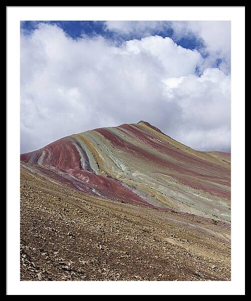 Colorful Mountain Range Under Cloudy Sky Framed Print