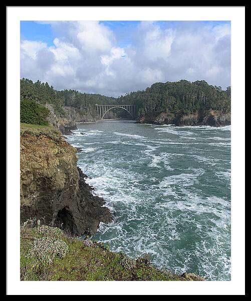 Coastal Bridge Over Rushing Waters Framed Print
