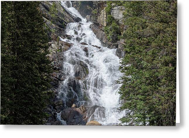 Waterfall Amidst Forest Landscape Greeting Card