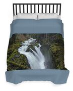 Serene Flow Through Mossy Forest Duvet Cover