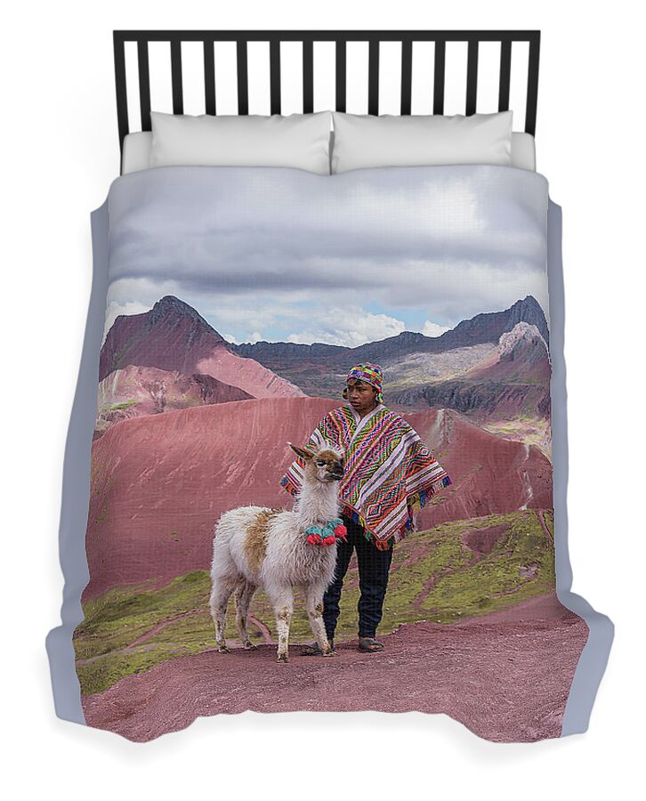 Peruvian Scene With Red Valley And Llama Duvet Cover